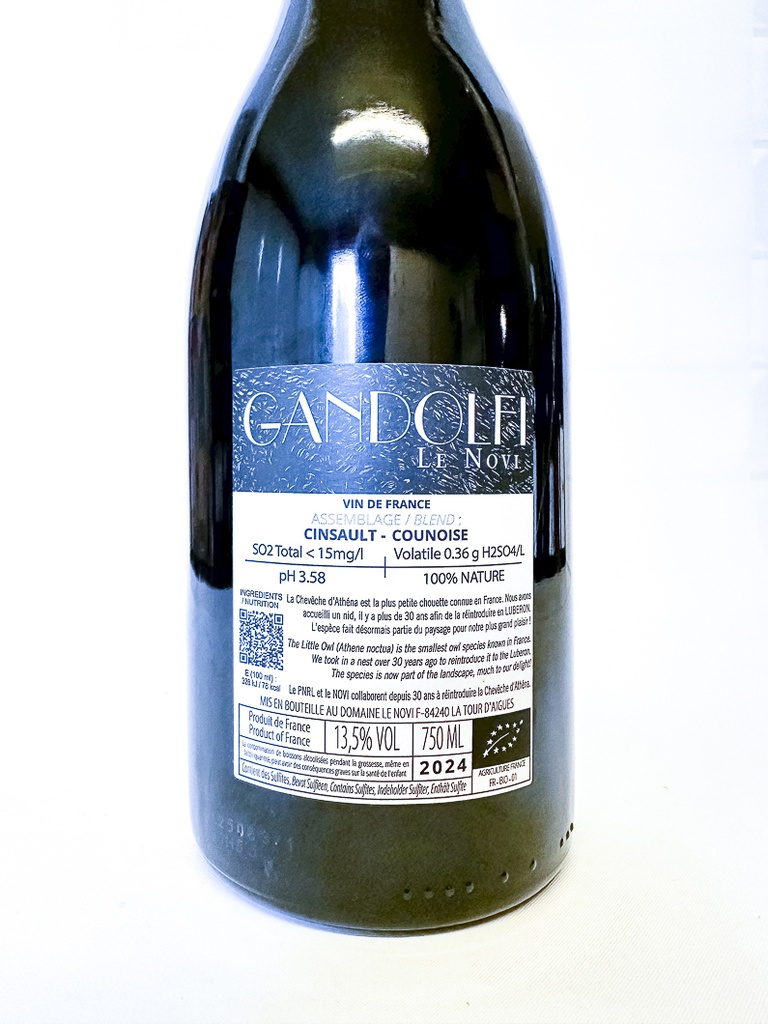 Vin de France nature Le Novi gandolfi BIO 2024 75 cl Rouge