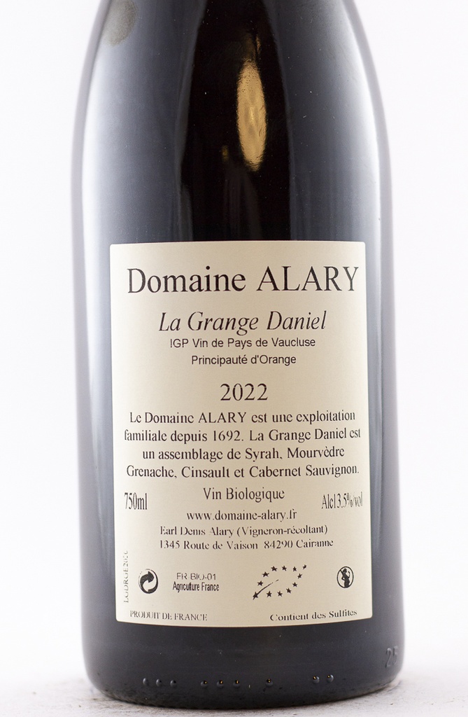 Vin de Principauté d'Orange Denis et Daniel Alary  La Grange Daniel BIO 2022 75 cl Rouge