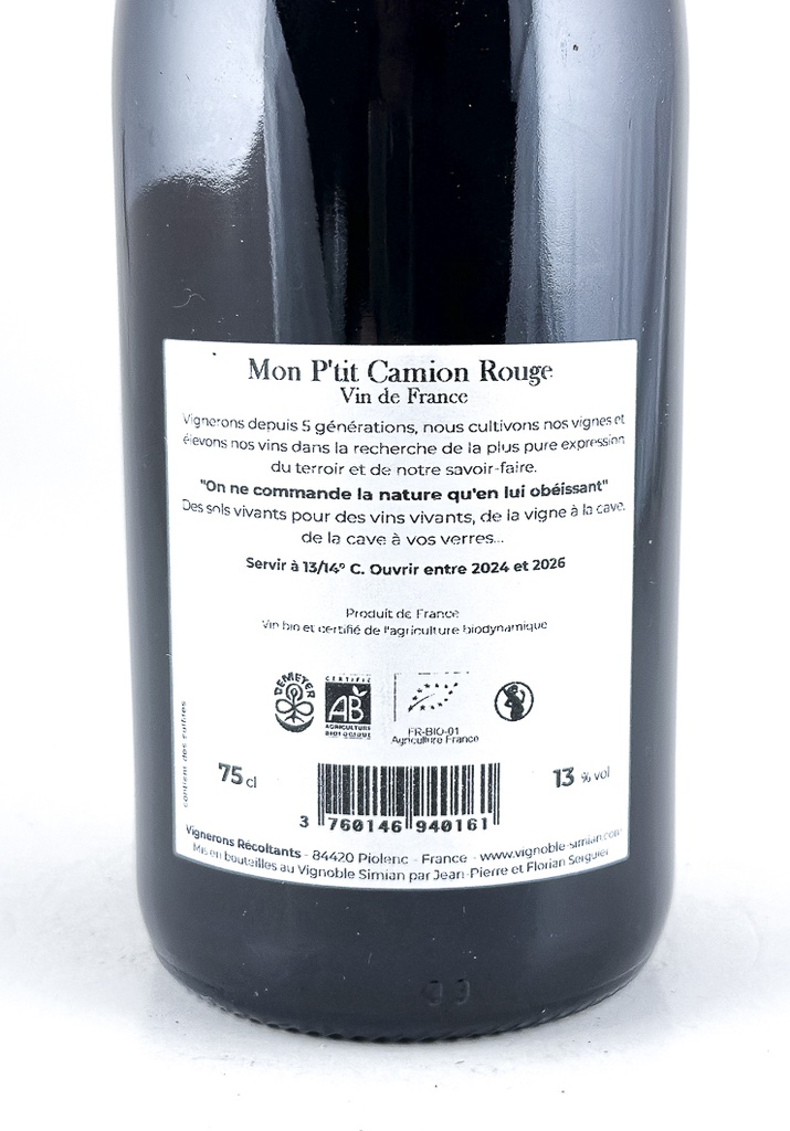 Vin de France Simian mon petit camion BIO 2023 75 cl Rouge