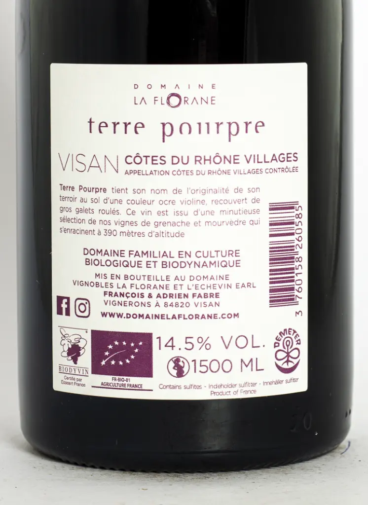 CDR Villages - Visan La Florane Terre pourpre BIODYNAMIE 2022 150cl Rouge (1).webp