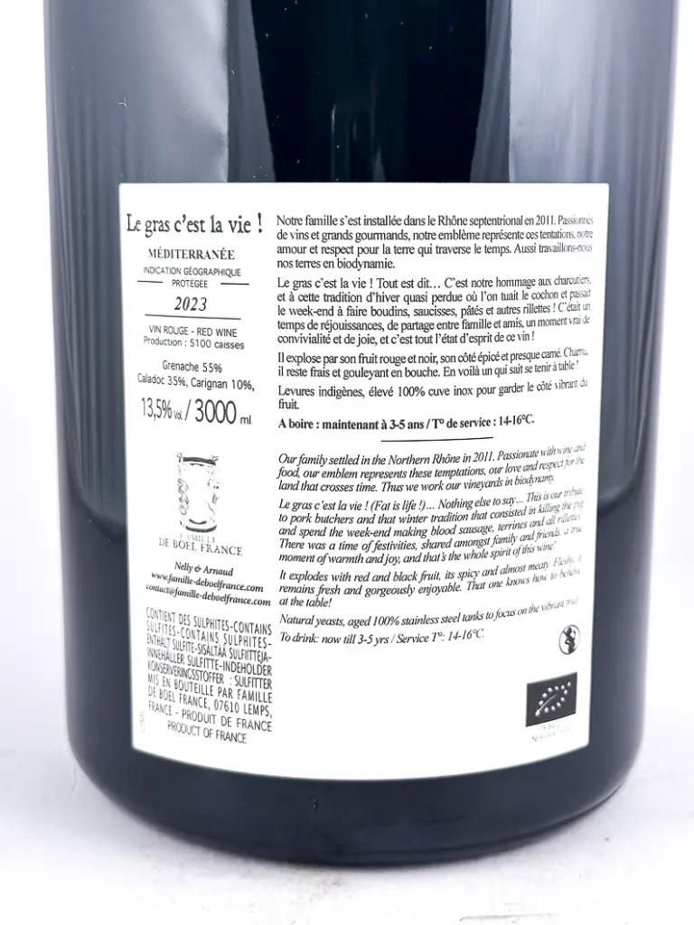 IGP mediterranée de boel france le gras c'est la vie BIO 2023 300 cl Rouge (1).webp