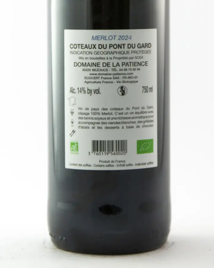 IGP Pont du Gard La Patience Merlot BIO 2021 75 cl Rouge3.webp