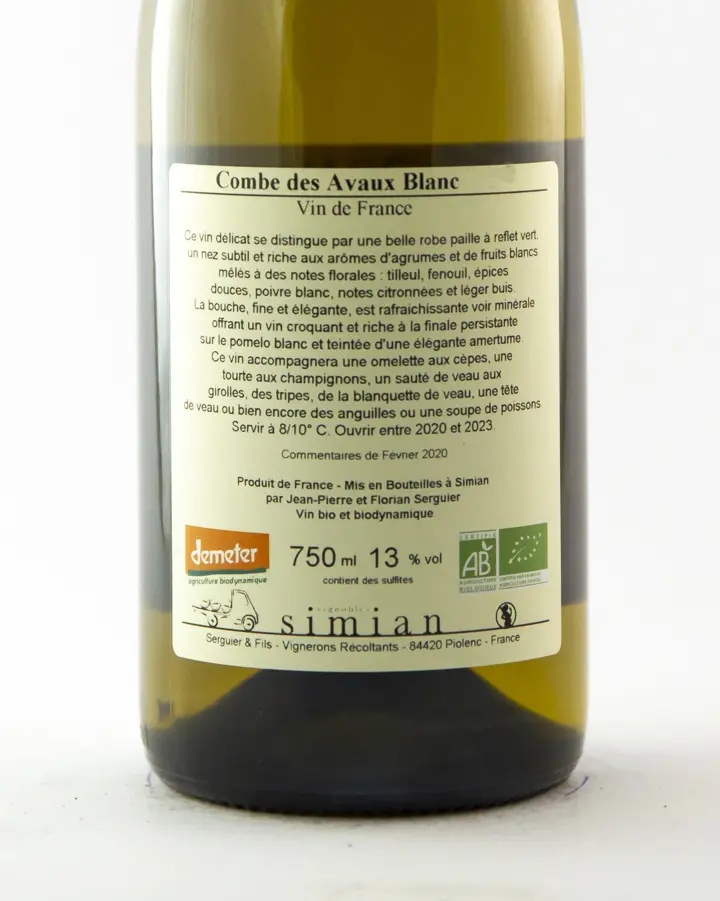 Vin de France Simian Combes des Avaux BIO 2020 75 cl Blanc (1).webp