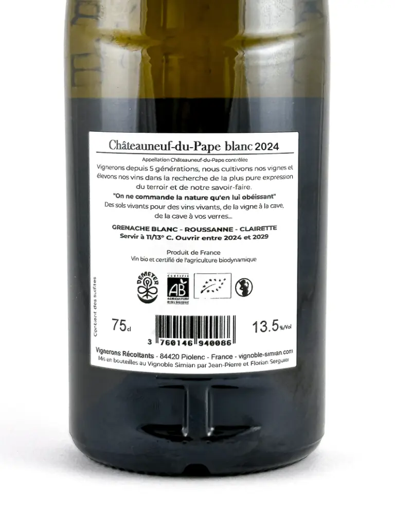 Châteauneuf du pape Simian Traversier BIO 2024 75 cl Blanc (1).webp