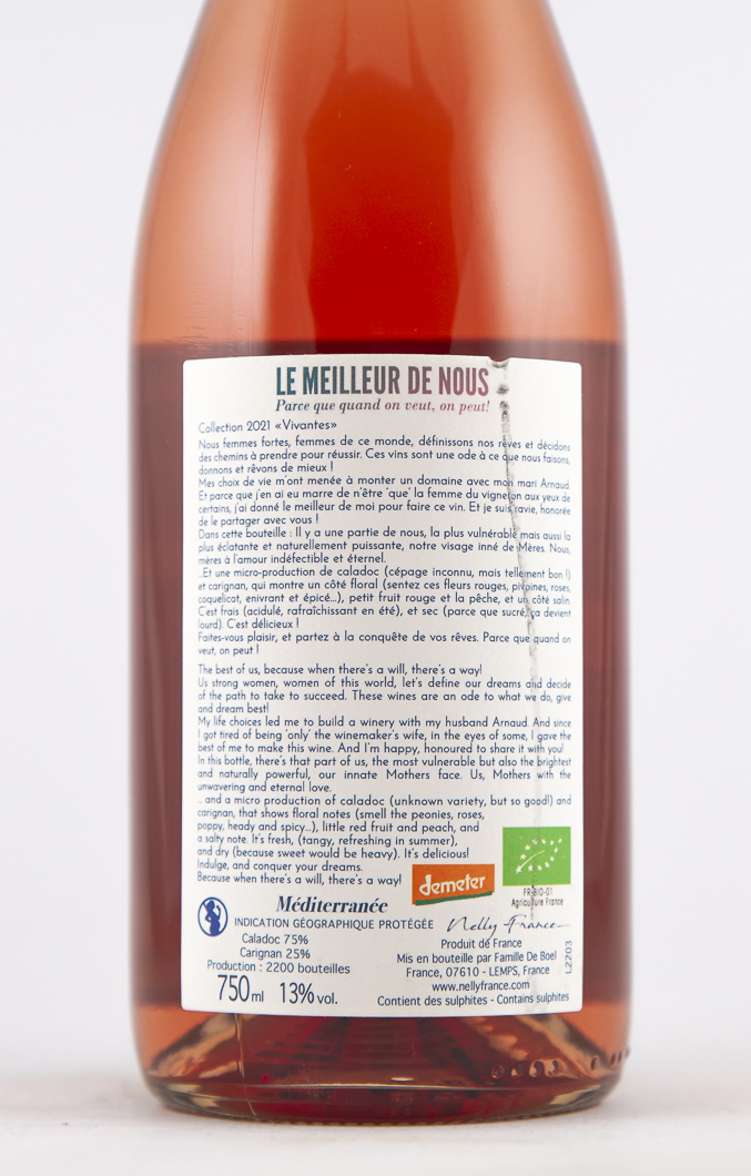 IGP mediterranée de boel france MERES BIO, biodynamie 2023 75 cl Rosé