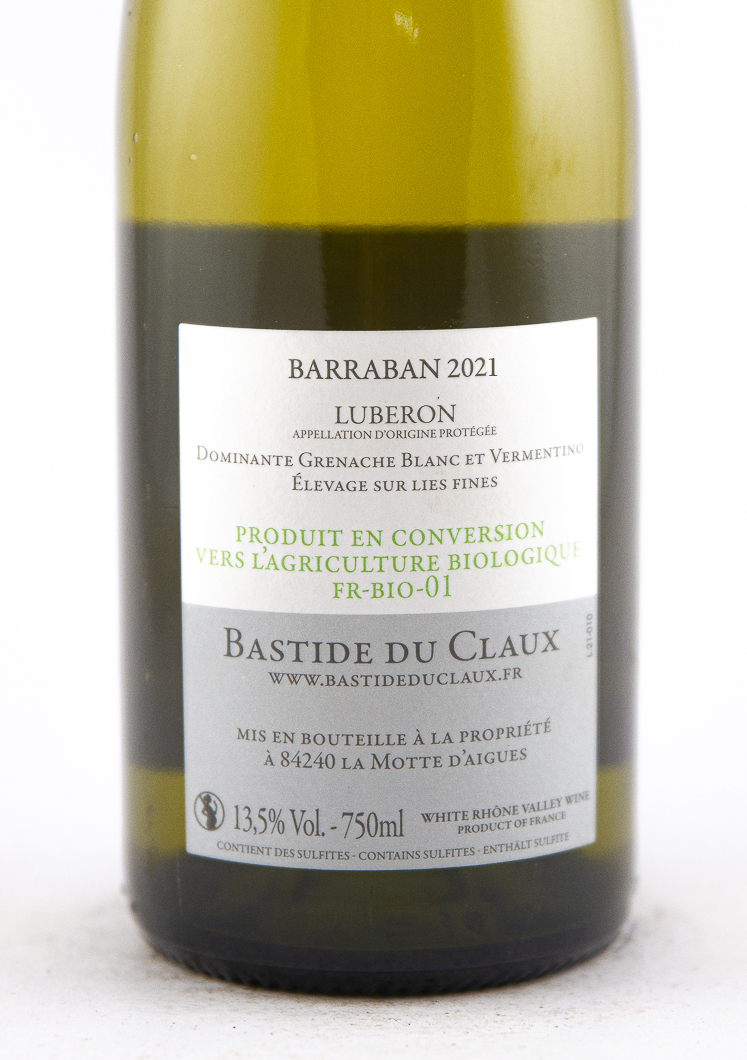 Lubéron La Bastide du Claux Barraban BIO 2021 75 cl Blanc