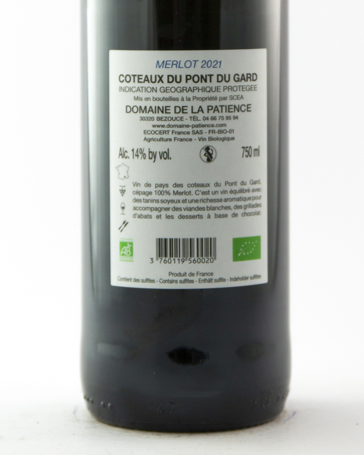 IGP Pont du Gard La Patience Merlot BIO 2022 75 cl Rouge