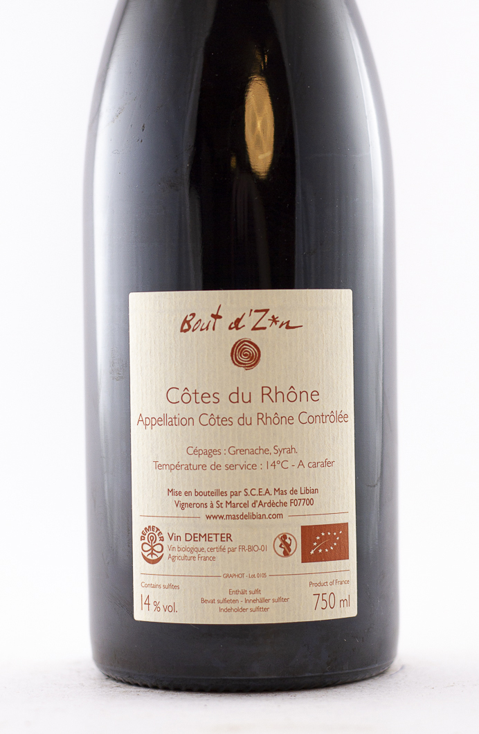 Côtes du Rhône Mas de Libian Bout d'zan BIO 2022 75 cl Rouge
